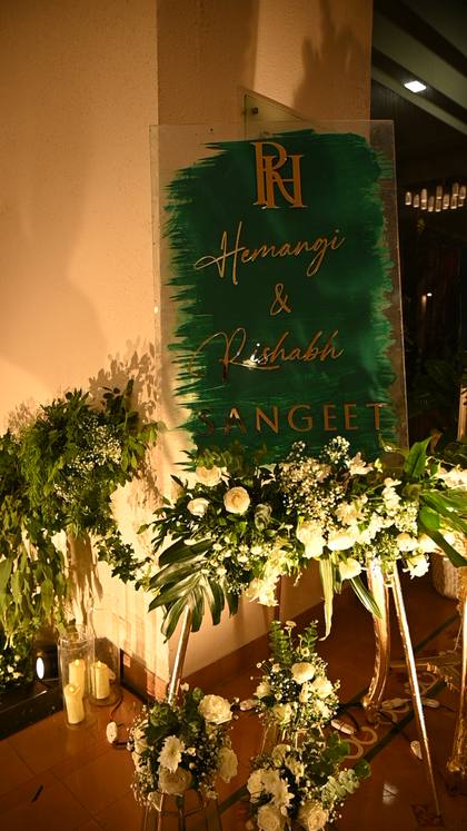 Signage and Floral detail — Sangeet decor — Radisson Blu